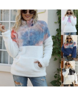 Women's Tie Dyed Stand Collar Plush Sweater