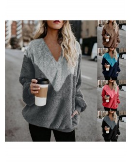 Women Long Sleeve V-neck Knitwear Casual Loose Pullover