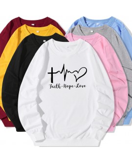 Women Faith Hope Love Sweatshirt Jumper Crew Neck Long Sleeve Tops