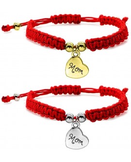 Mom Pendant Red Braided String Bracelet